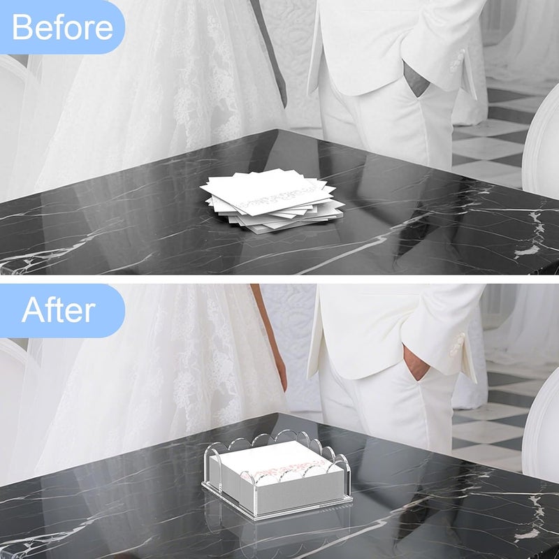 YAGELI Clear Acrylic Napkin Holder – Elegant Scalloped Tray for Cocktail, Bathroom, Kitchen & Dining – Flat Paper Towel & Disposable Napkin Organizer for Weddings, Bars, Hotels and Home（5.9x5.9in) - Image 2